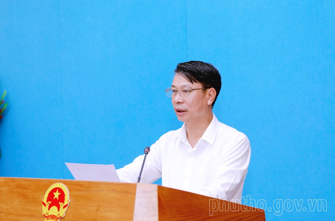 Phó Chủ tịch UBND tỉnh Phú Thọ Nguyễn Khắc Hiếu phát biểu chỉ đạo tại hội nghị. Ảnh: Cổng TTĐT tỉnh Phú Thọ