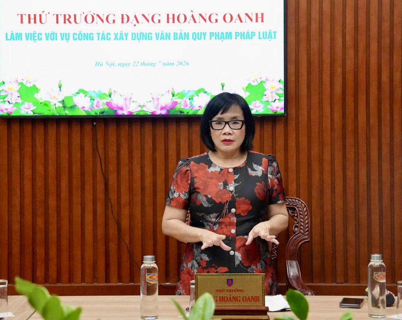 Thứ trưởng Bộ Tư pháp Đặng Hoàng Oanh phát biểu