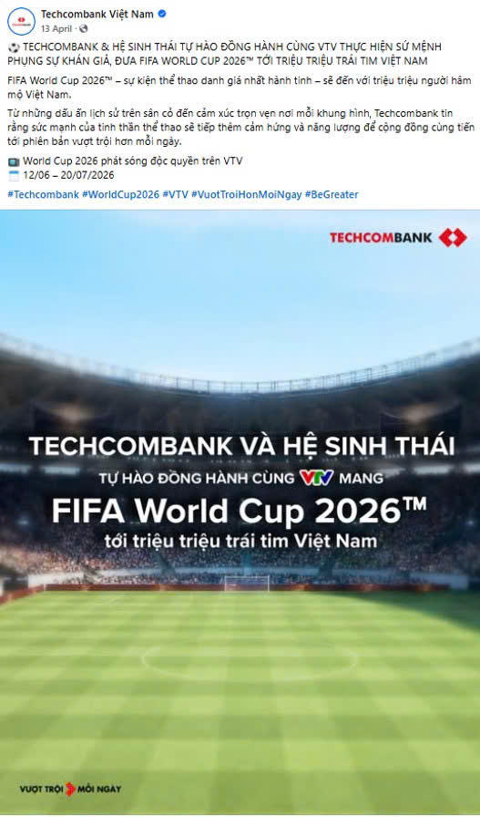 Dấu ấn Techcombank - Nhà tài trợ Quốc gia bản quyền phát sóng kỳ FIFA World Cup 2026 lịch sử