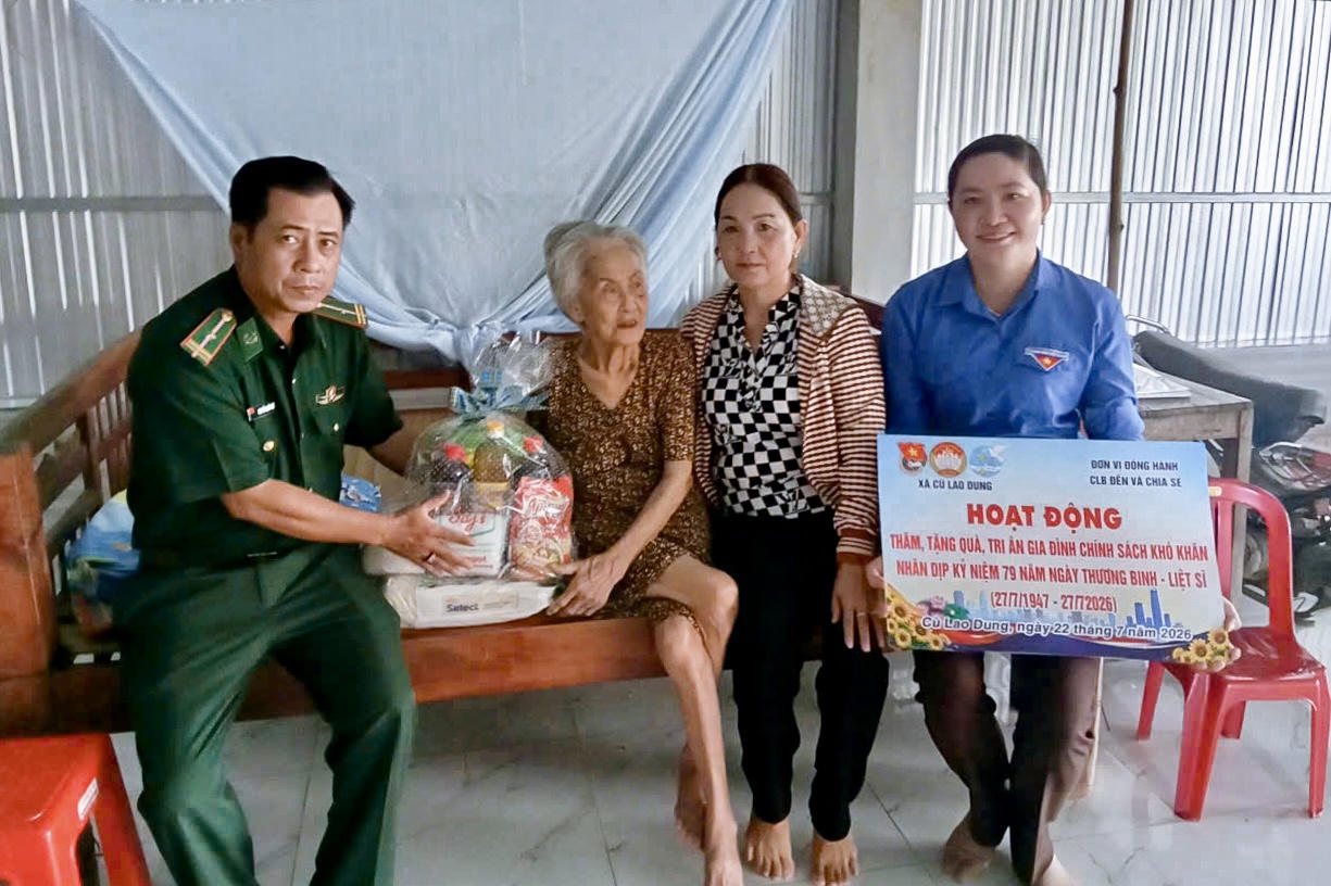 Đồn Biên phòng An Thạnh Ba phối hợp với đơn vị đến thăm, tặng quà cho các gia đình thương binh, liệt sĩ.  Ảnh: Văn Long