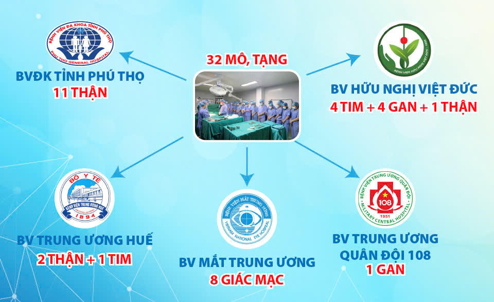 Số lượng mô, tạng được lấy từ Bệnh viện Đa khoa tỉnh Phú Thọ.