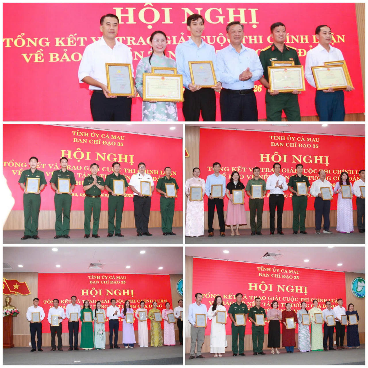 Ban Tổ chức trao giải Cuộc thi chính luận về bảo vệ nền tảng tư tưởng của Đảng lần thứ Năm, năm 2026 cho các tập thể, cá nhân đạt thành tích xuất sắc; đồng thời trao 3 Bằng khen cho các tác giả và nhóm tác giả có thành tích tiêu biểu (Ảnh: Trọng Nghĩa).