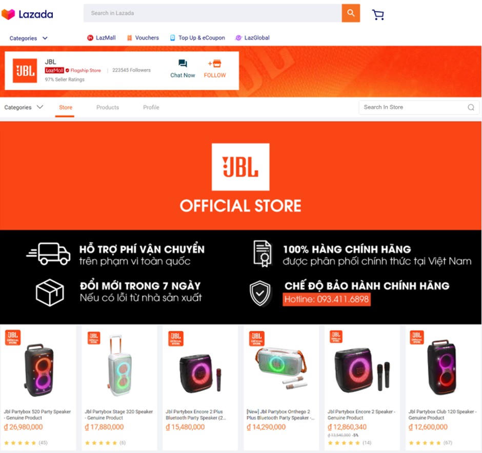 Gian hàng của JBL Việt Nam trên Lazada