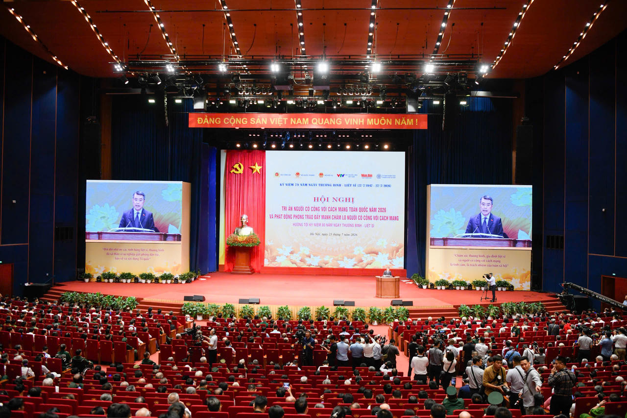 Hội nghị tri ân người có công với cách mạng toàn quốc năm 2026 được tổ chức tại Trung tâm Hội nghị quốc gia, TP Hà Nội.