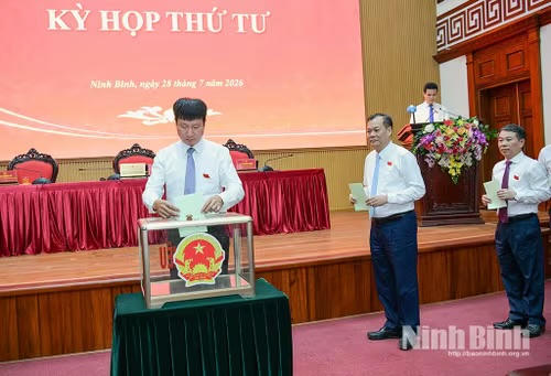 Các đại biểu HĐND tỉnh bỏ phiếu bầu bổ sung ủy viên UBND tỉnh nhiệm kỳ 2026 -2031. (Ảnh Báo Ninh Bình)