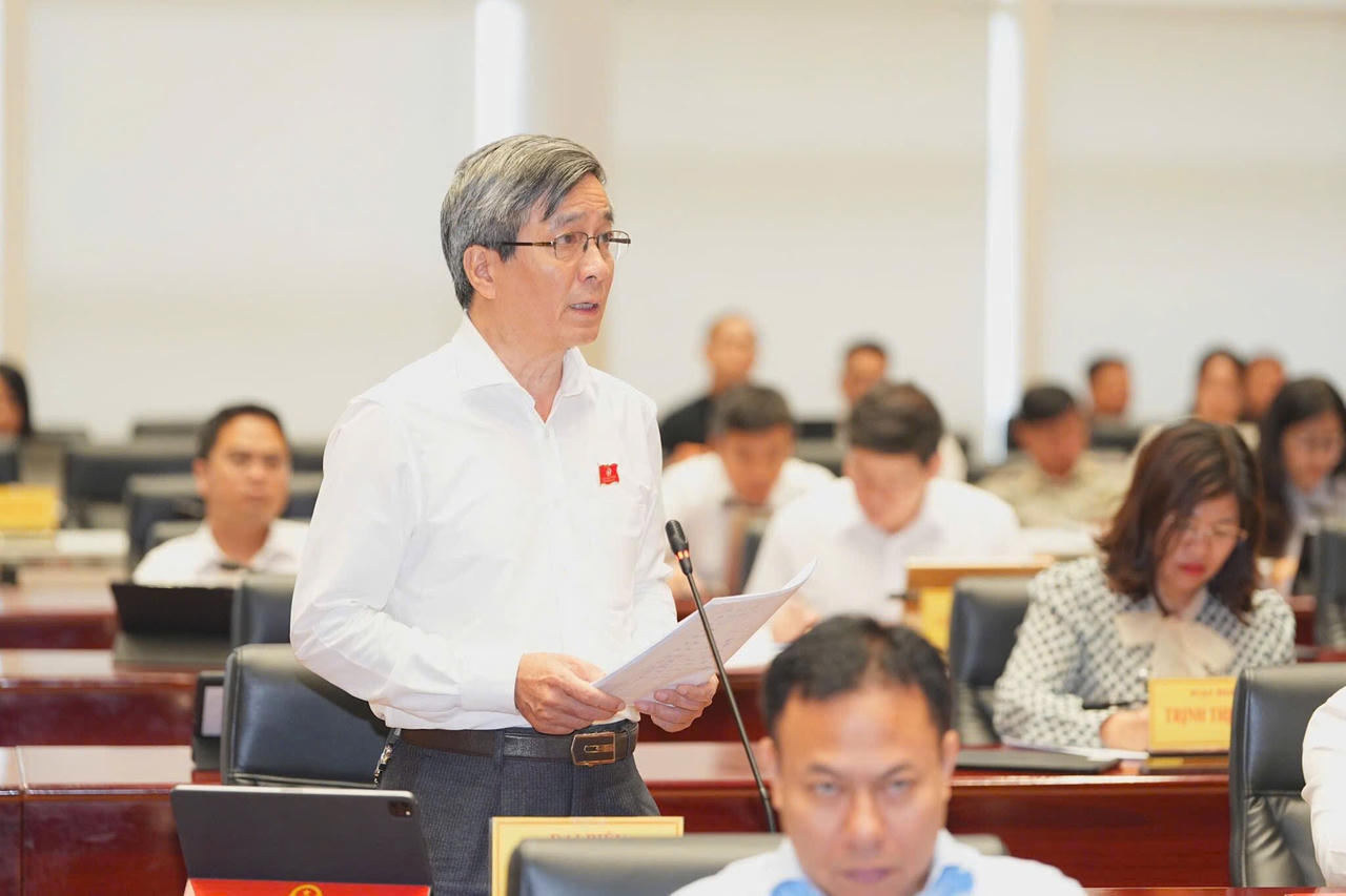 Đại biểu Bùi Thanh Tùng, Chủ tịch Liên hiệp các Hội Khoa học và Kỹ thuật TP Hải Phòng, phát biểu thảo luận tại kỳ họp. (ảnh Cổng TTTP)
