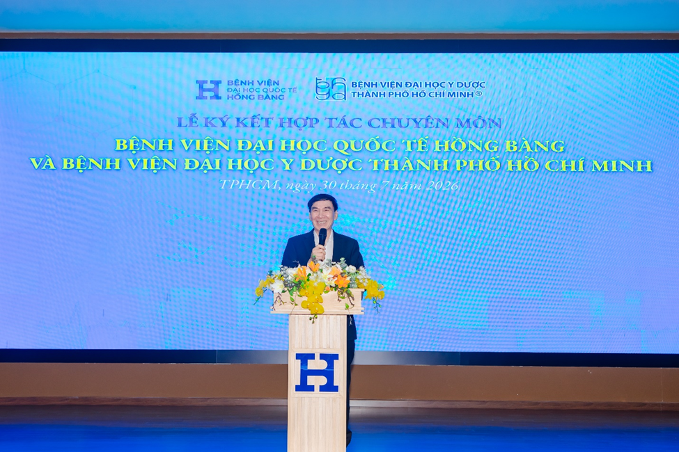 GS.TS.BSCKII. Phạm Văn Lình, Hiệu trưởng Trường Đại học Quốc tế Hồng Bàng, Giám đốc HIU Hospital, phát biểu tại lễ ký kết hợp tác chuyên môn.
