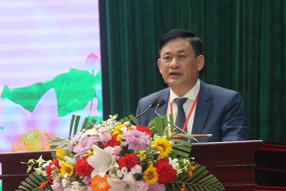 Ông Nguyễn Ngọc Sơn - Phó Chủ tịch thường trực Hiệp hội Doanh nghiệp tỉnh Sơn La phát biểu tại Đại hội.