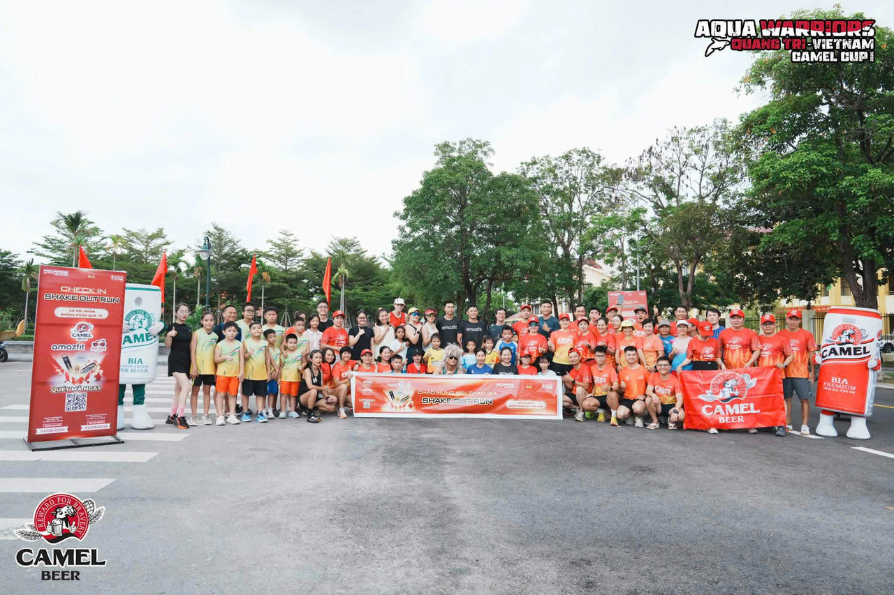 Đông đảo vận động viên tham gia chương trình Shakeout Run trước thềm chuỗi giải Aqua Warriors Quảng Trị 2026 - Camel Cup và Quảng Trị Amazing Marathon 2026 - Camel Cup. (Ảnh Sở Văn hoá thể thao và du lịch Quảng Trị)