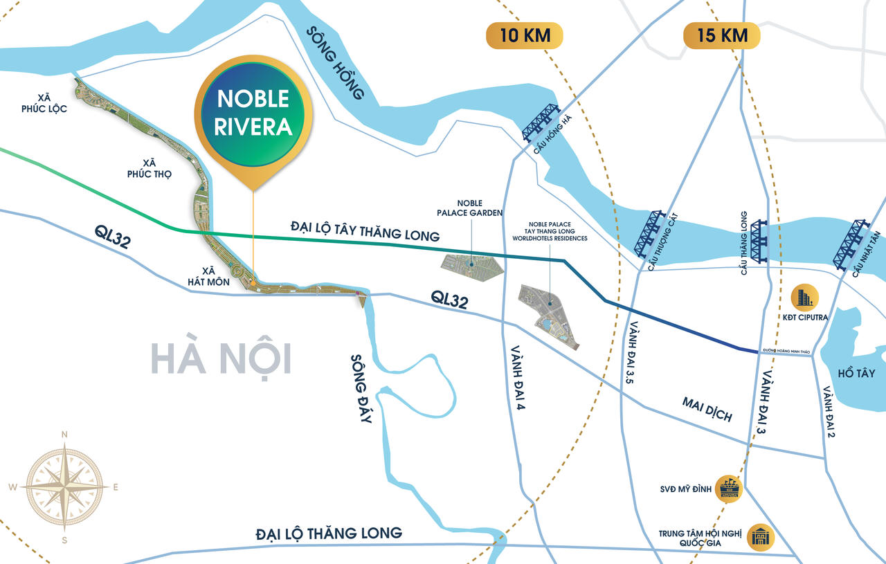 Từ dự án, cư dân dễ dàng tiếp cận Quốc lộ 32; Vành đai 4; cầu Hồng Hà, cầu Vân Phúc cùng Metro số 3, số 8; qua đó chỉ mất 15 phút tới Hồ Tây, 20 phút tới Mỹ Đình và khoảng 30 phút tới Hồ Hoàn Kiếm hoặc sân bay Nội Bài