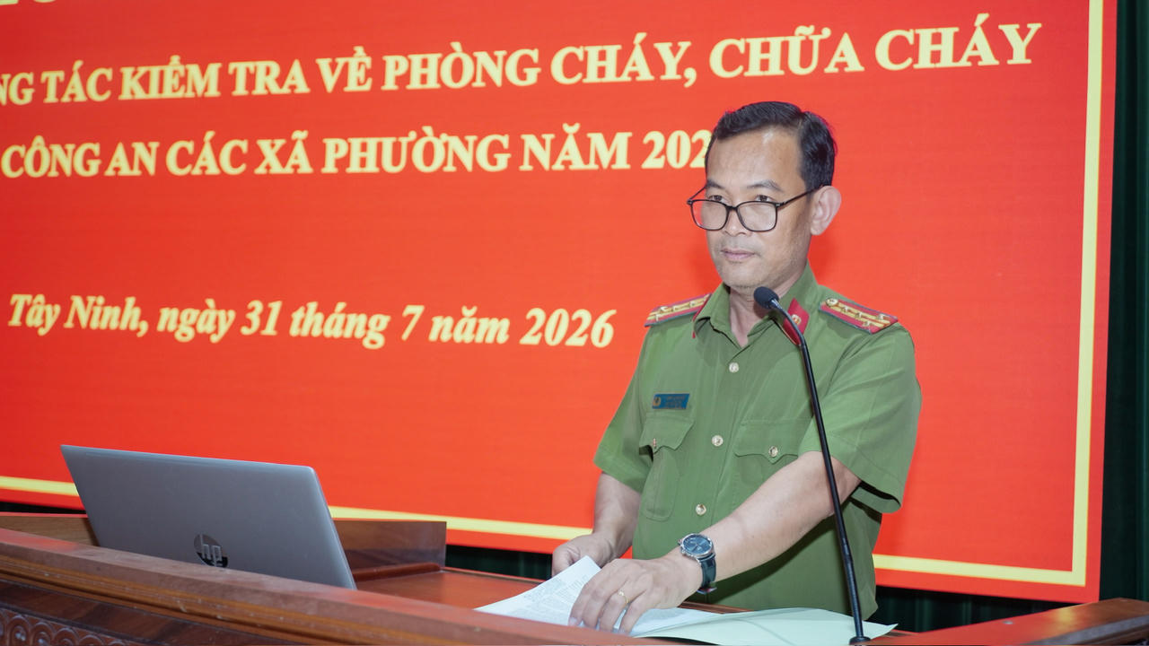 Đại tá Phạm Thanh Tâm - Phó Giám đốc Công an tỉnh Tây Ninh phát biểu khai mạc (ảnh: Công an Tây Ninh)