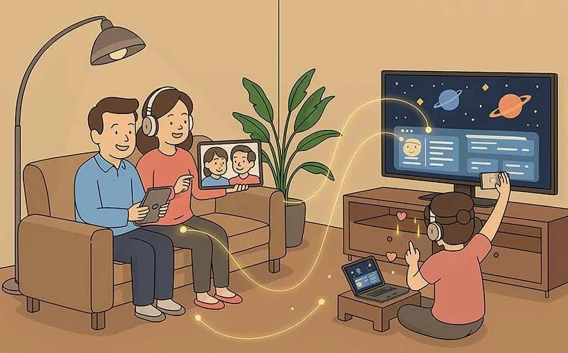 Sự bùng nổ công nghệ đã tạo ra những rào cản vô hình, làm thay đổi cách thức giao tiếp giữa các thành viên trong gia đình. (Nguồn: Thiên Tường art)