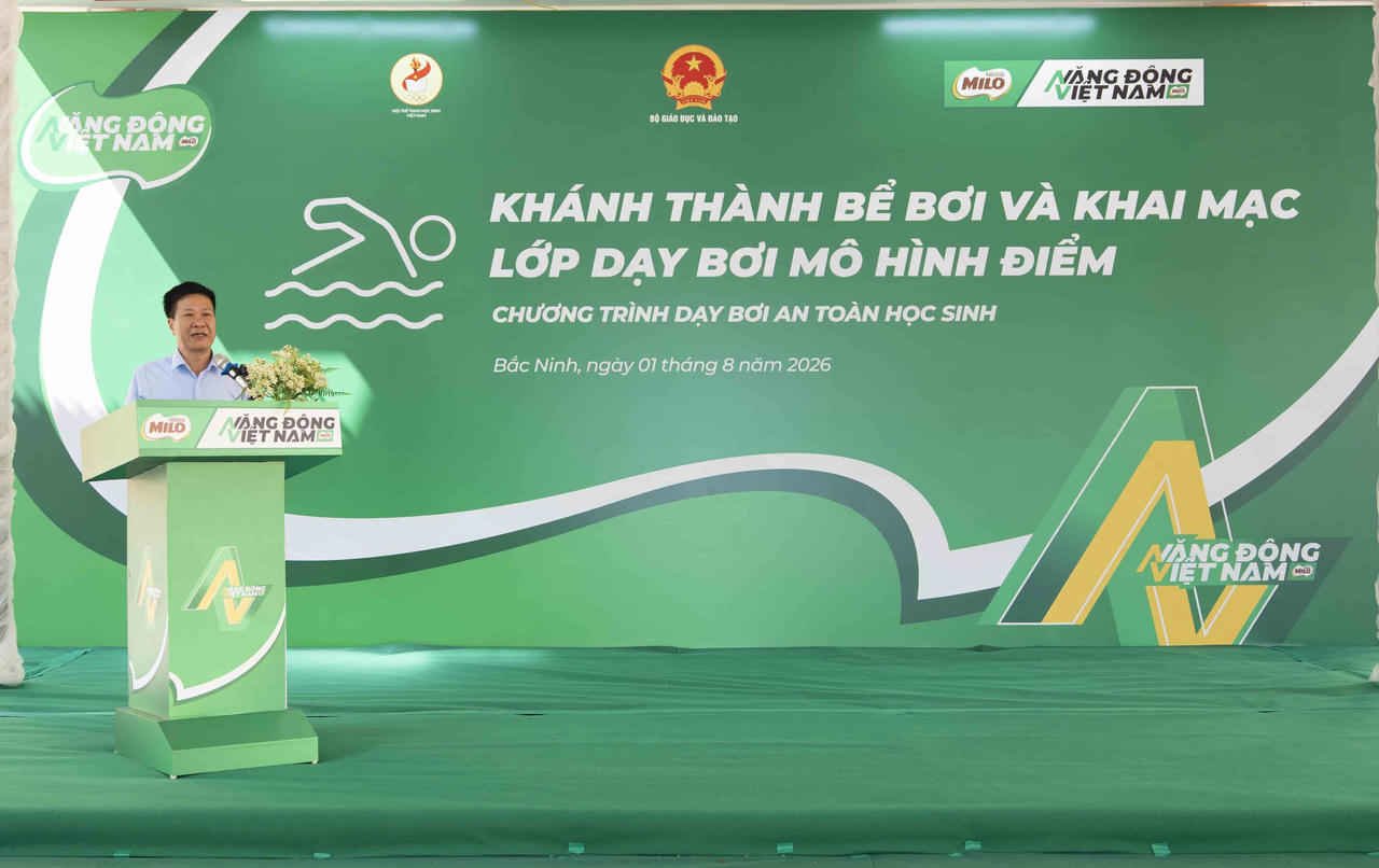 Ông Nguyễn Nho Huy – Phó Vụ trưởng Vụ Học sinh, Sinh viên (Bộ Giáo dục và Đào tạo); Phó Chủ tịch, Tổng Thư ký Hội Thể thao học sinh Việt Nam phát biểu tại sự kiện (Ảnh: Nestlé Việt Nam)