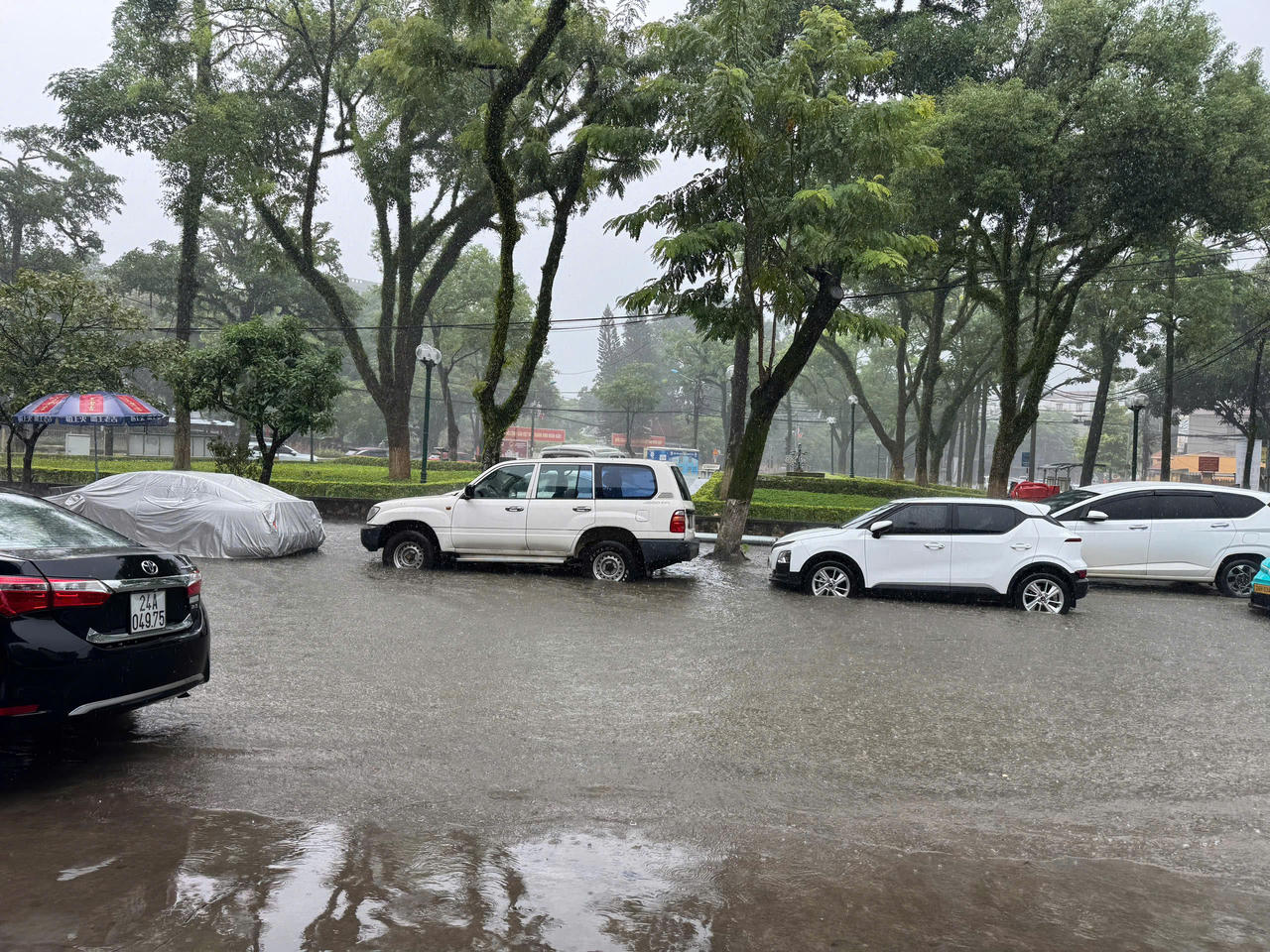Mưa lớn khiến nhiều tuyến đường tại phường Lào Cai bị ngập. (Ảnh: Nguyễn Hải)