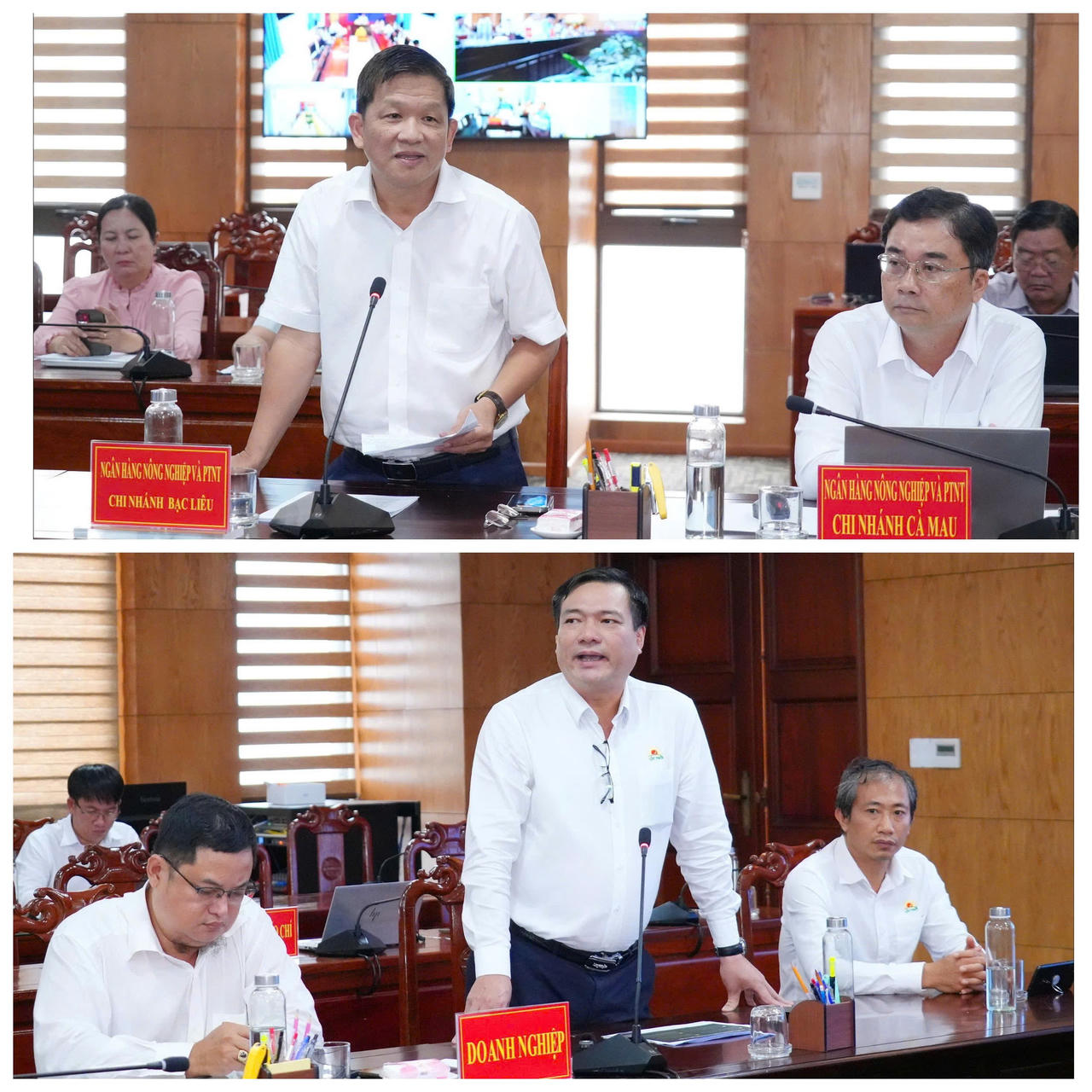 Đại diện các sở, ngành và doanh nghiệp thảo luận, phân tích những khó khăn, vướng mắc trong tổ chức sản xuất, đầu tư hạ tầng, liên kết tiêu thụ và đề xuất các giải pháp đẩy nhanh tiến độ triển khai (Ảnh: Trọng Nghĩa).