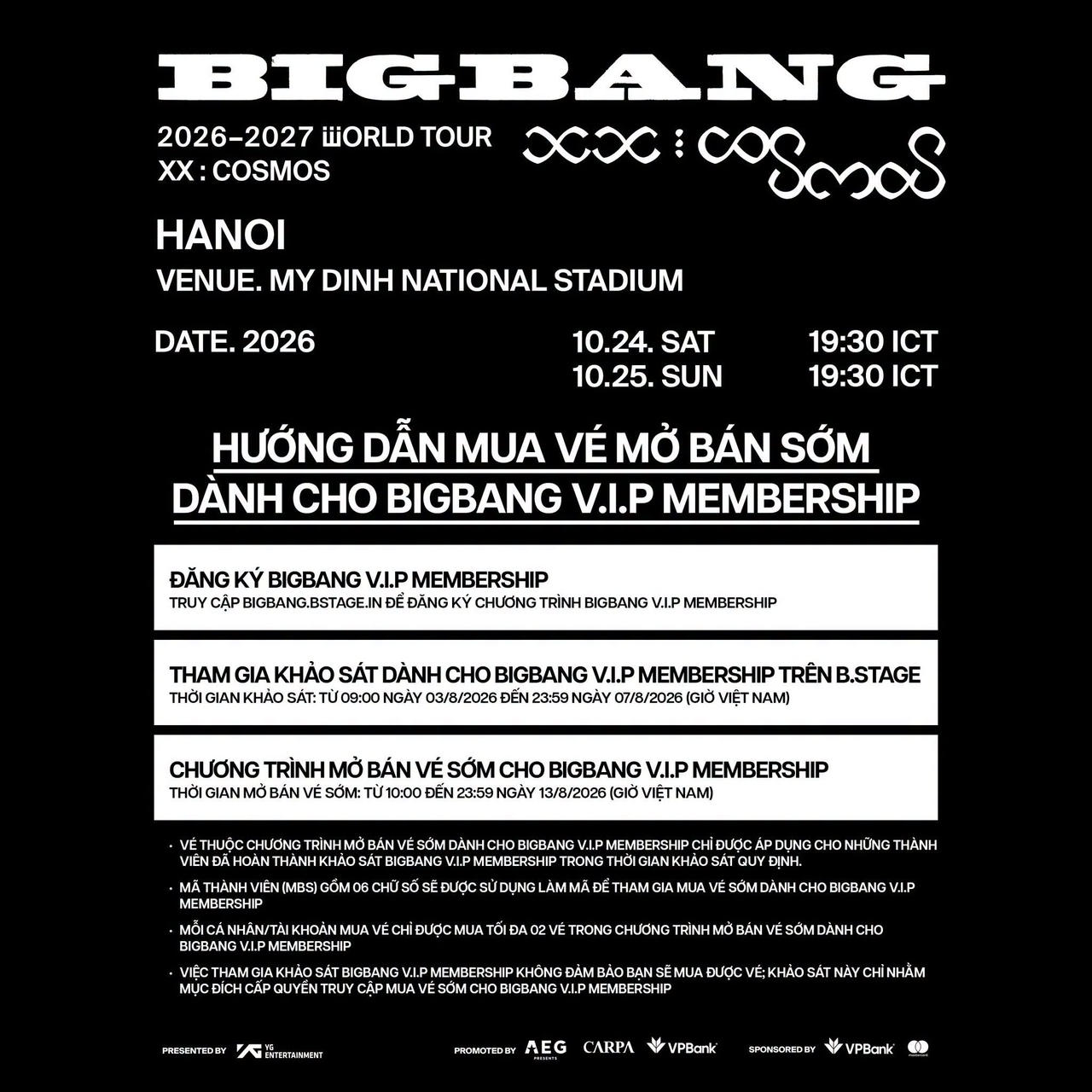 Toàn bộ vé thương mại của BIGBANG 2026–2027 WORLD TOUR < XX : COSMOS > IN HANOI đều được mở bán minh bạch trên nền tảng CTicket. Ảnh: VPBank