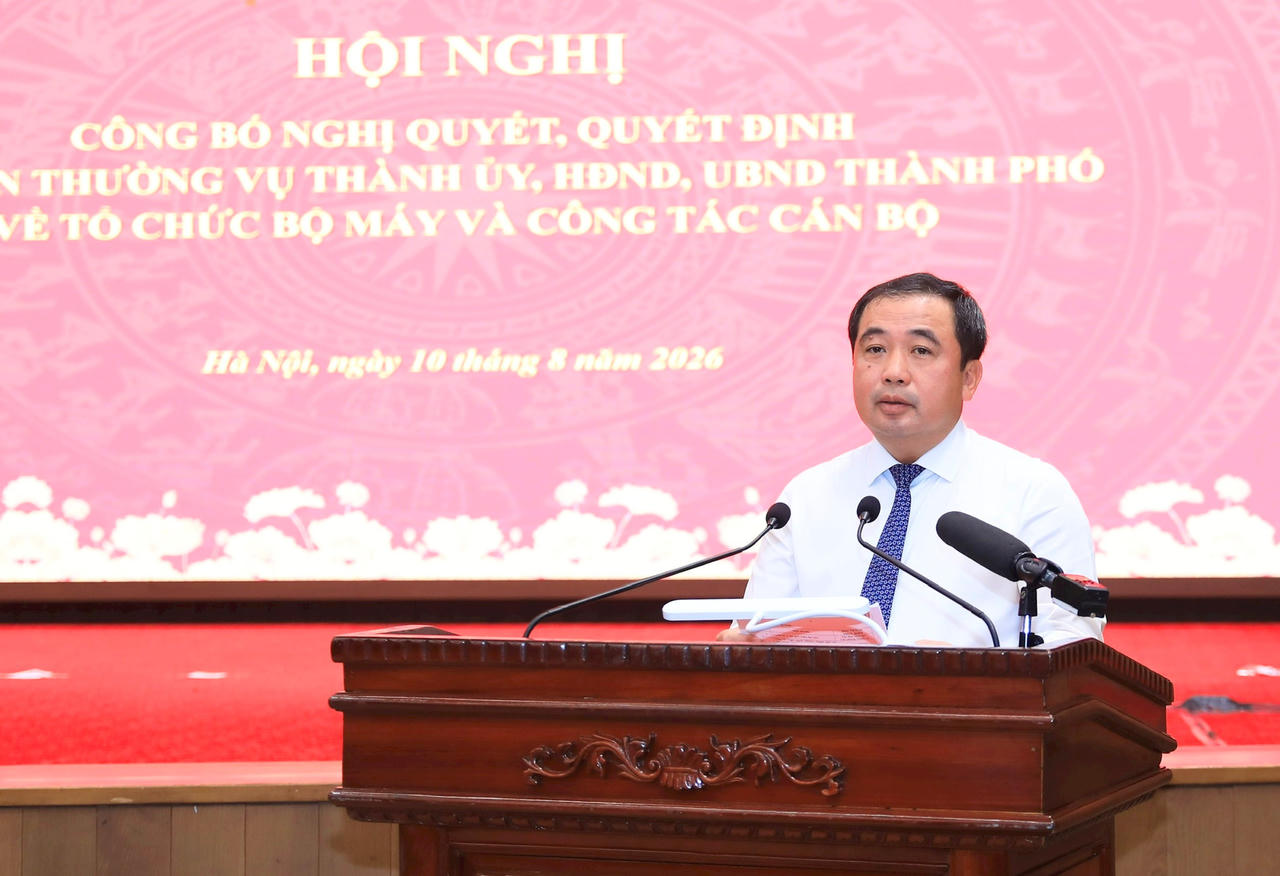 Bí thư Thành ủy Hà Nội Trần Đức Thắng phát biểu chỉ đạo tại hội nghị. Ảnh: Thành Thái