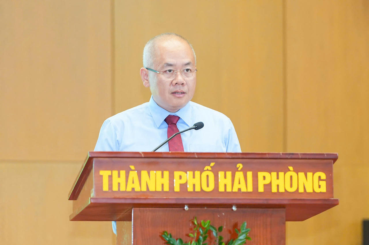 Ông Đỗ Thành Trung, Phó Bí thư Thành ủy, Chủ tịch UBND thành phố phát biểu chỉ đạo. (Ảnh Cổng TTĐT Hải Phòng)