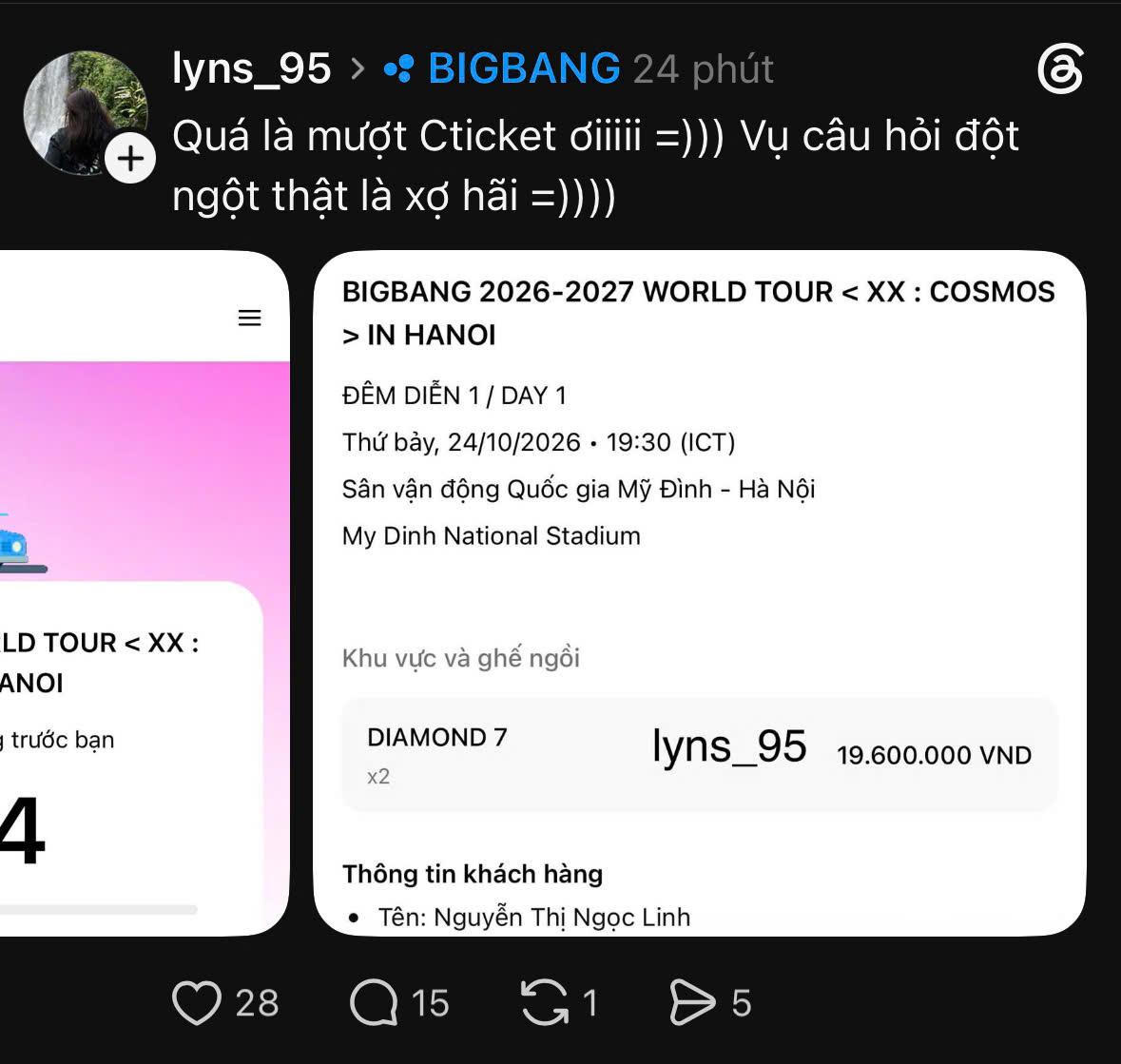 V.I.P (tên gọi của cộng đồng người hâm mộ của BIGBANG) cho biết hệ thống bán vé đã hoạt động trơn tru. Ảnh: VPBank 