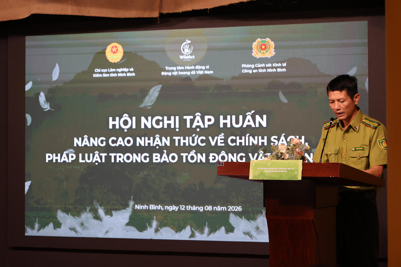 Ông Phạm Anh Trung, Phó Chi cục trưởng, Chi cục Lâm nghiệp và Kiểm lâm tỉnh Ninh Bình phát biểu tại sự kiện.