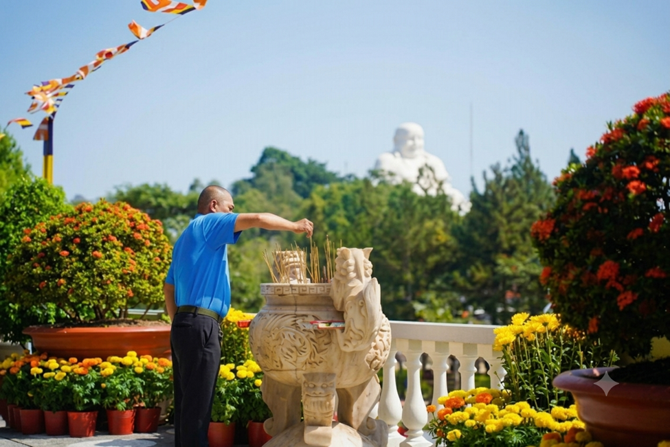 Khói hương lan tỏa giữa sắc hoa mùa Vu Lan an lành. (Ảnh trong bài: ĐVCC)