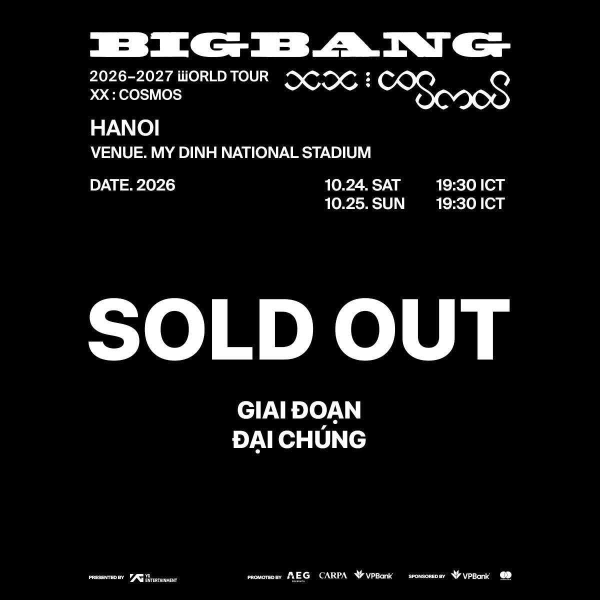 Toàn bộ vé đêm diễn của BIGBANG tại Mỹ Đình đã được bán hết. Ảnh: VPBank