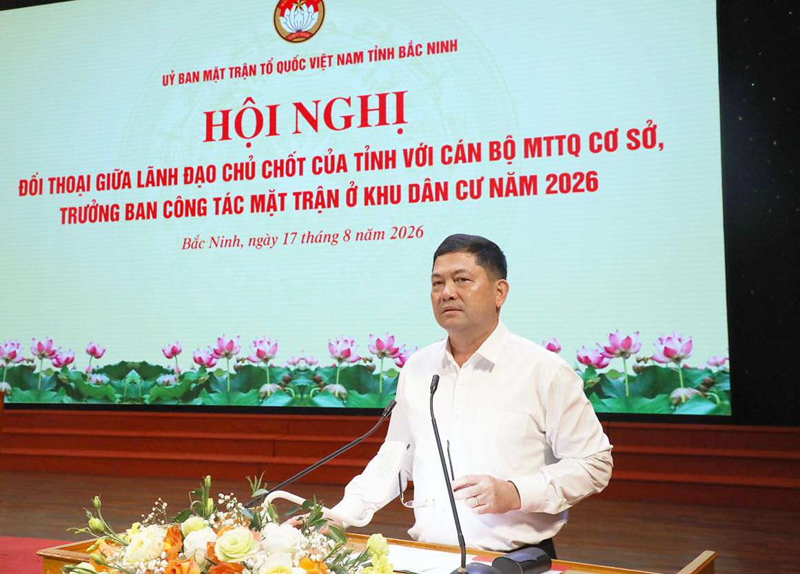  Bí thư Tỉnh ủy Nguyễn Hồng Thái phát biểu tại Hội nghị (Ảnh Cổng TTĐT Bắc Ninh)