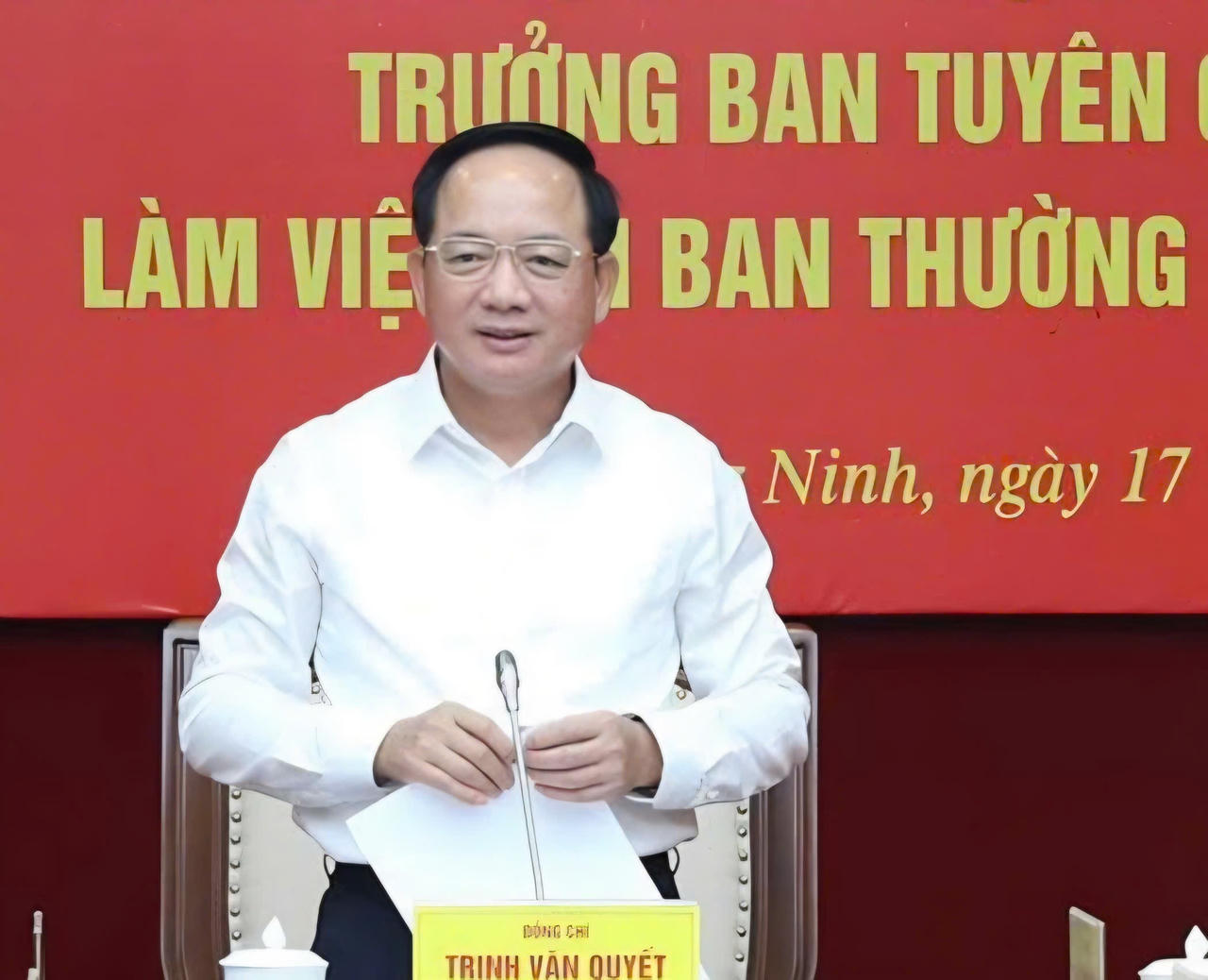 Ông Trịnh Văn Quyết - Ủy viên Bộ Chính trị, Bí thư Trung ương Đảng, Trưởng Ban Tuyên giáo Trung ương phát biểu chỉ đạo tại buổi làm việc. (Ảnh: Công Hoan)
