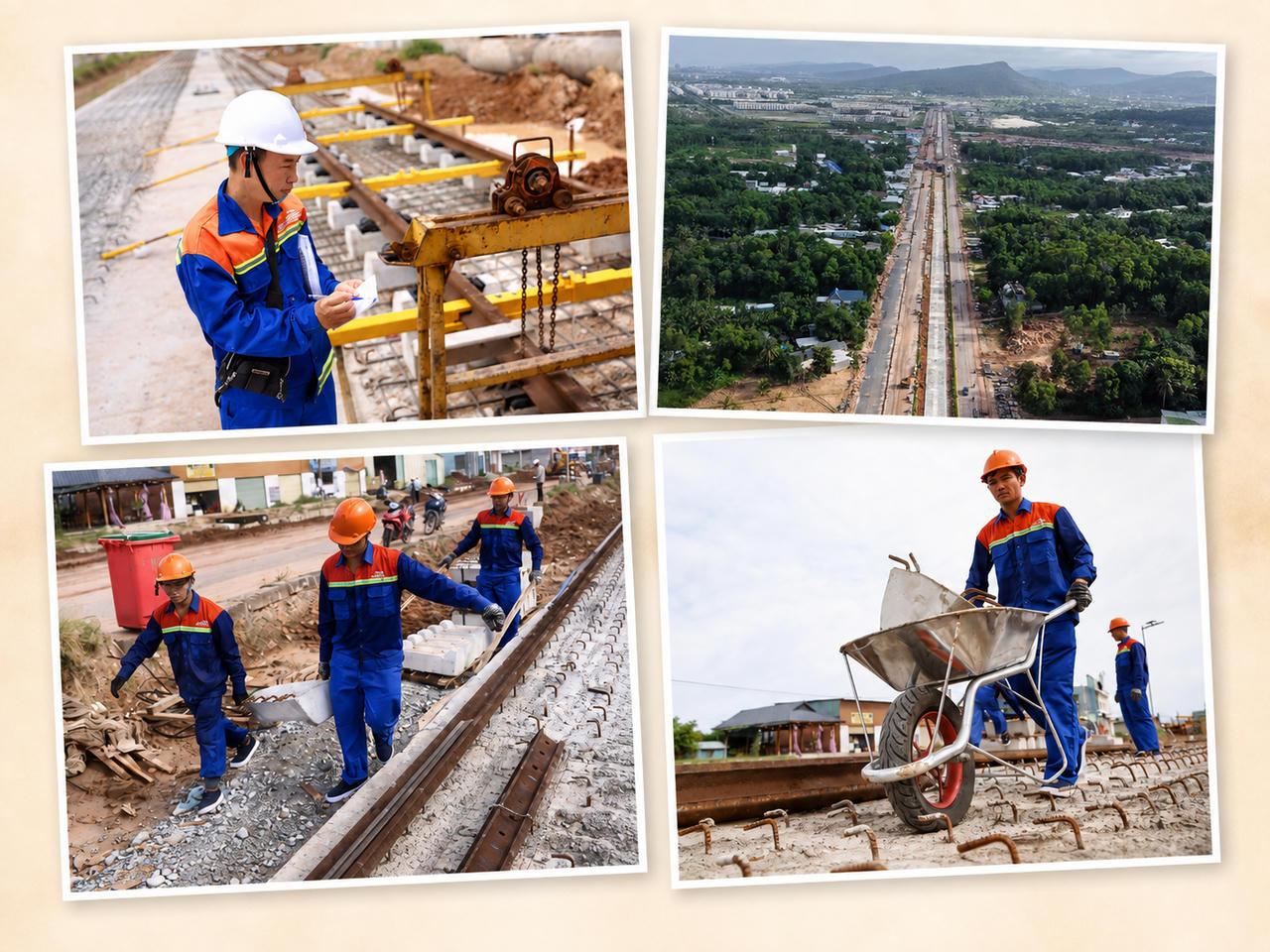 Công nhân bám công trường, triển khai các hạng mục trên tuyến LRT Phú Quốc. Ảnh: Sun Group