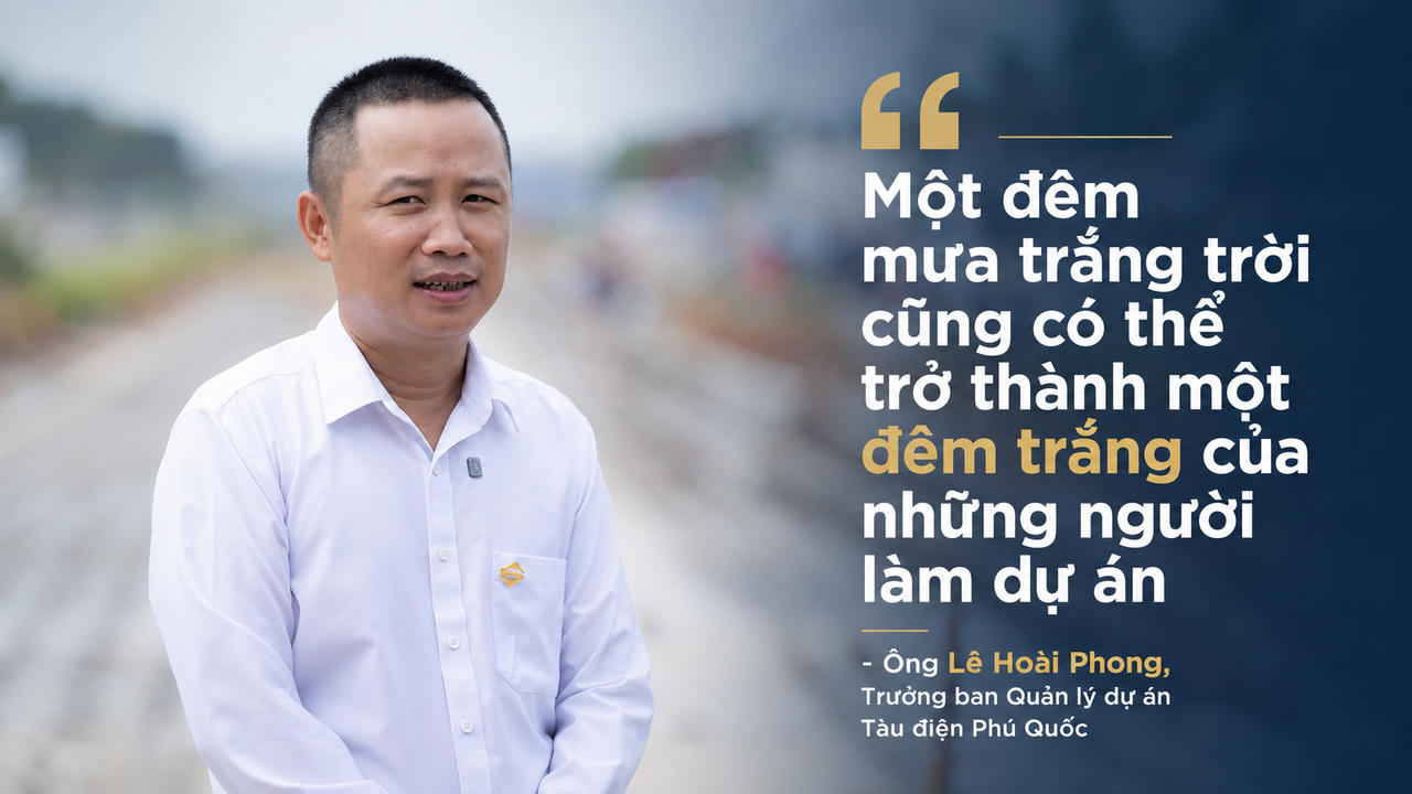 Ông Lê Hoài Phong, Trưởng ban Quản lý dự án Tàu điện Phú Quốc, chia sẻ về áp lực tiến độ trong mùa mưa. Ảnh: Sun Group