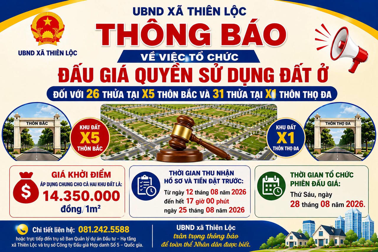 Xã Thiên Lộc (Hà Nội): Đẩy nhanh đấu giá đất, khơi thông nguồn lực đầu tư hạ tầng