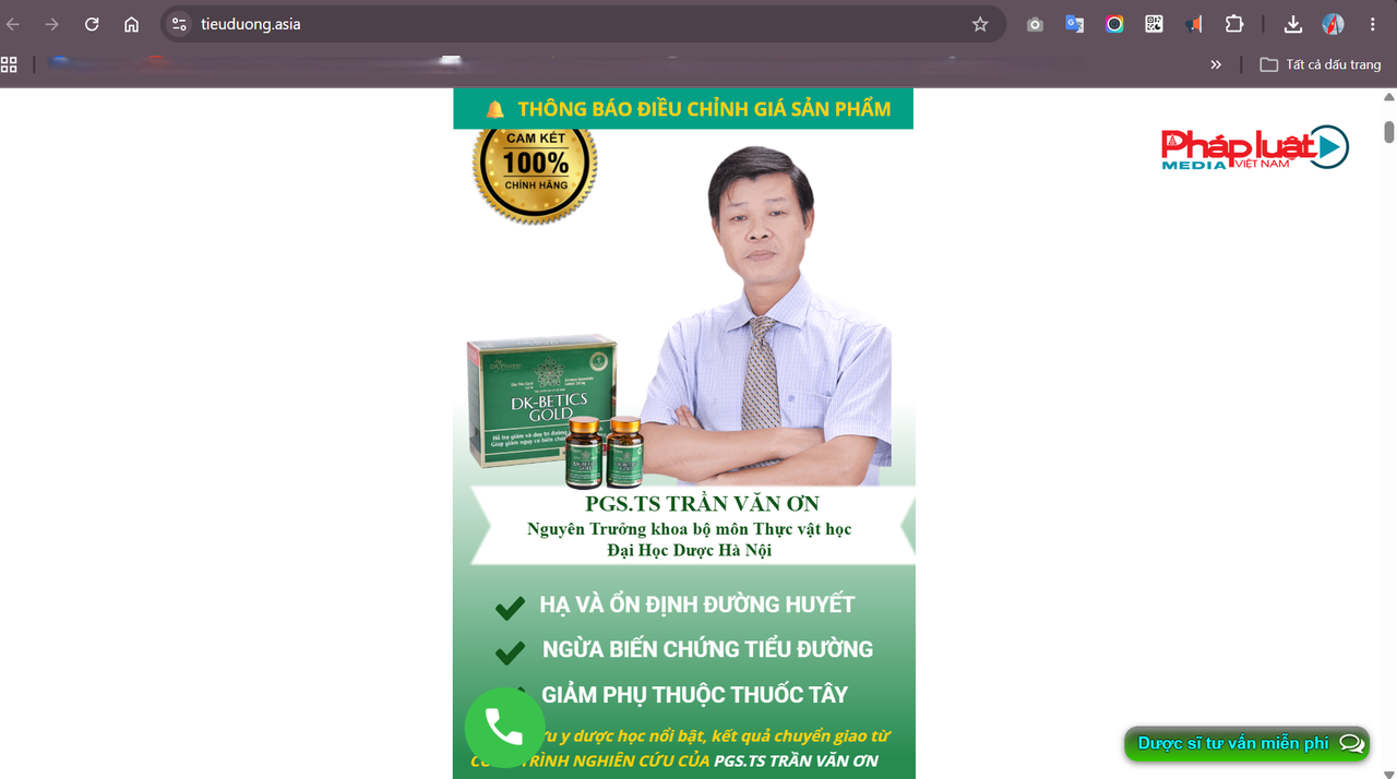 Viên tiểu đường DK-Betics Gold vi phạm quy định vì quảng cáo như thuốc chữa bệnh