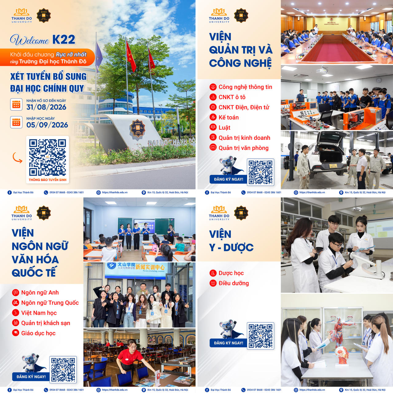 Trường Đại học Thành Đô tiếp tục nhận hồ sơ xét tuyển bổ sung 14 ngành đào tạo đại học chính quy năm 2026.