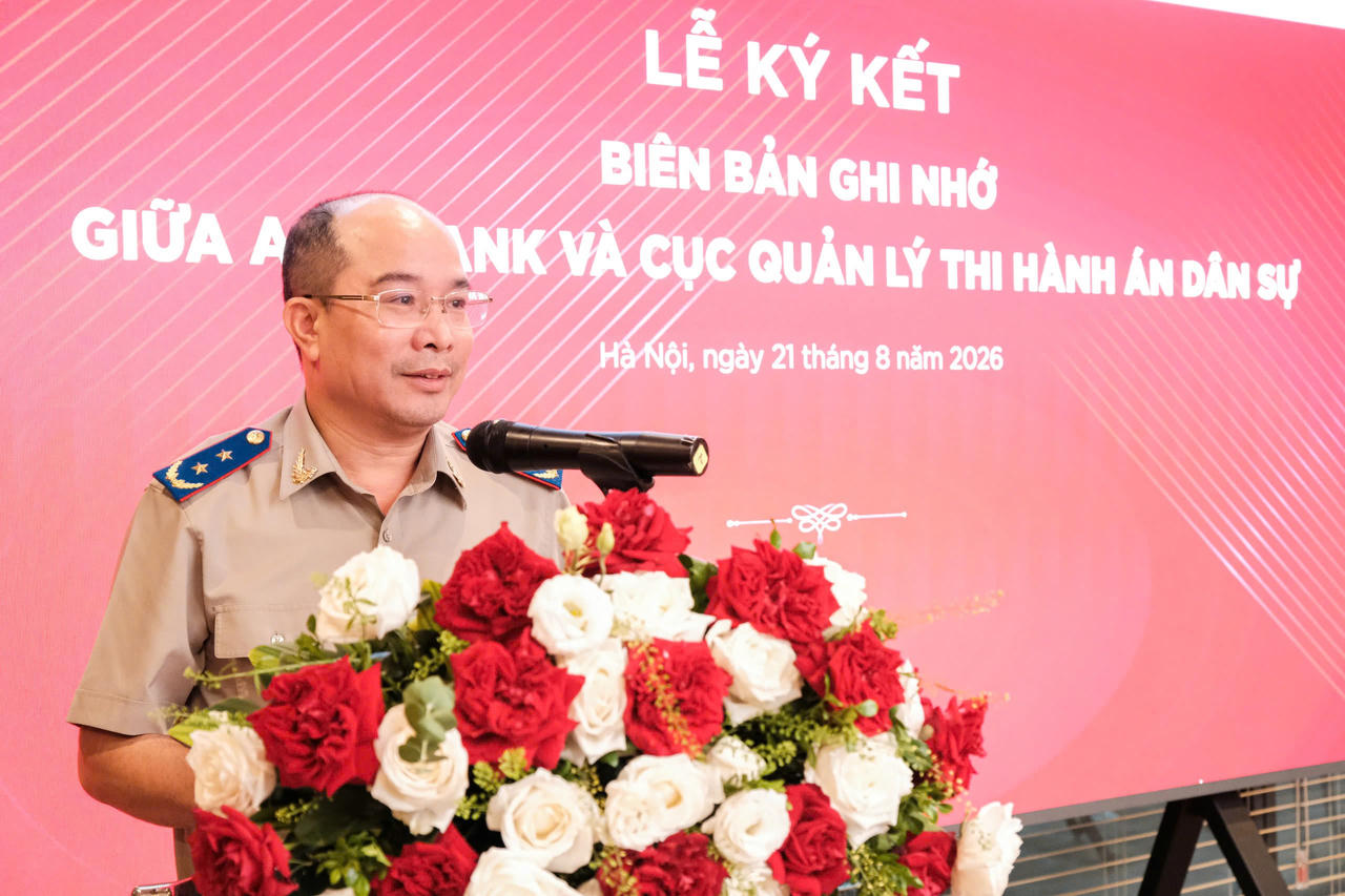 Ông Nguyễn Thắng Lợi - Cục trưởng Cục Quản lý Thi hành án dân sự phát biểu tại Lễ ký kết. 