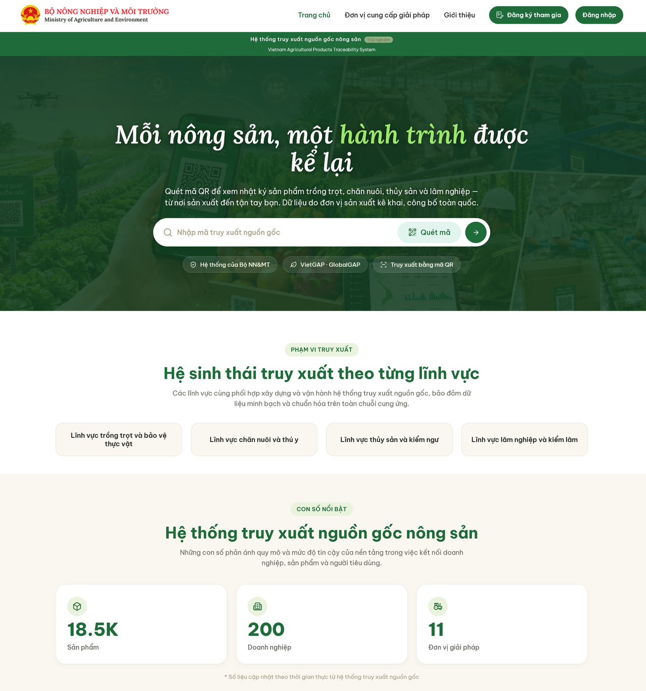 Hệ thống truy xuất nguồn gốc nông sản của Bộ Nông nghiệp và Môi trường. Ảnh: Trường Giang