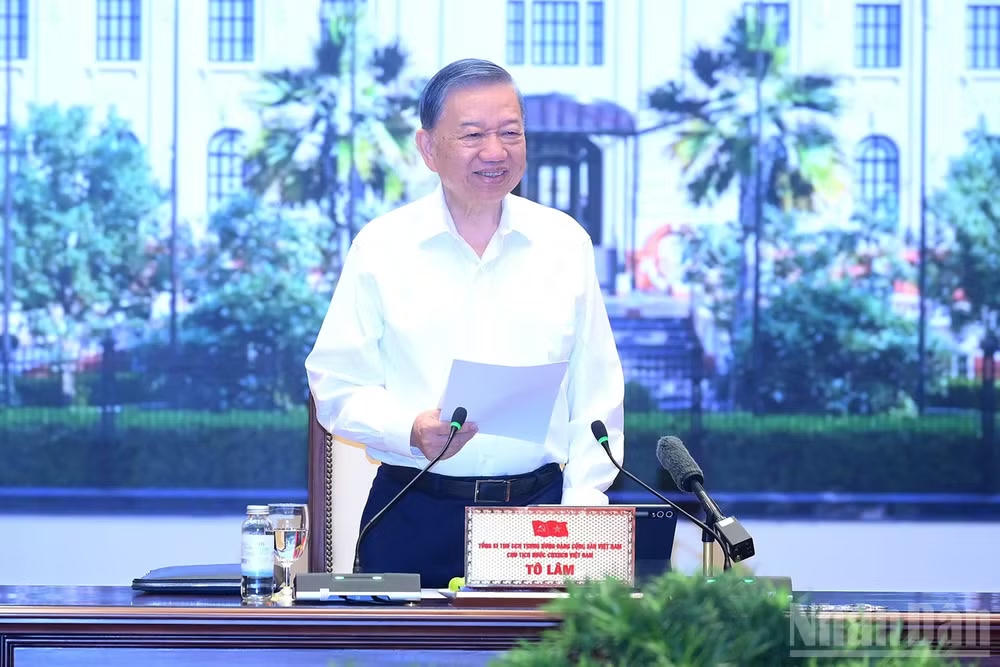 Tổng Bí thư, Chủ tịch nước Tô Lâm phát biểu tại cuộc làm việc. Ảnh: nhandan.vn