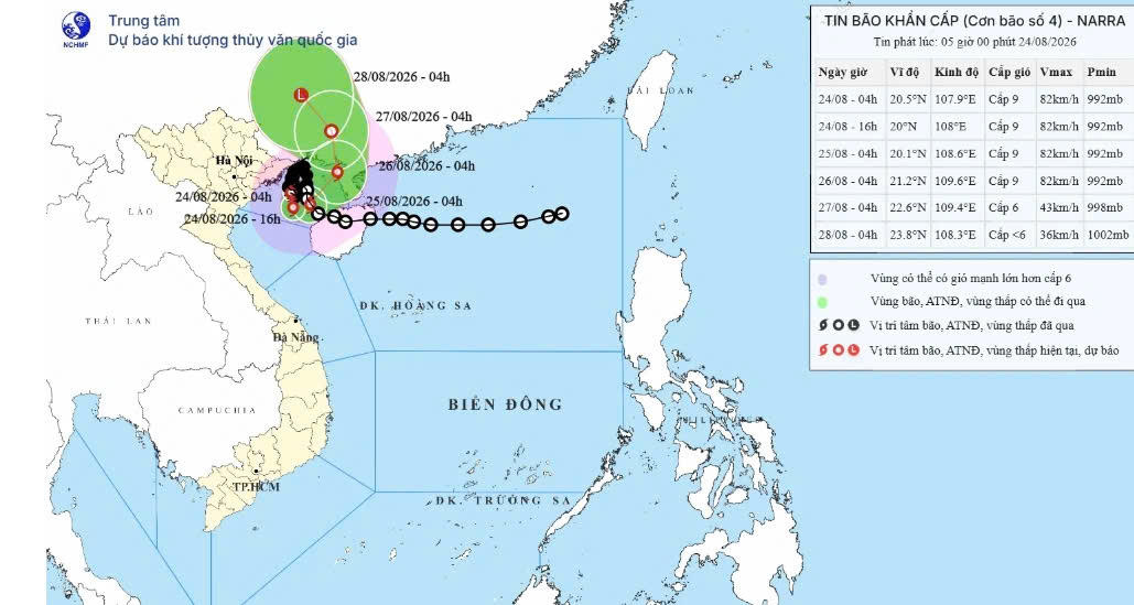 Dự báo vị trí và đường đi của áp thấp nhiệt đới. Ảnh: NCHMF
