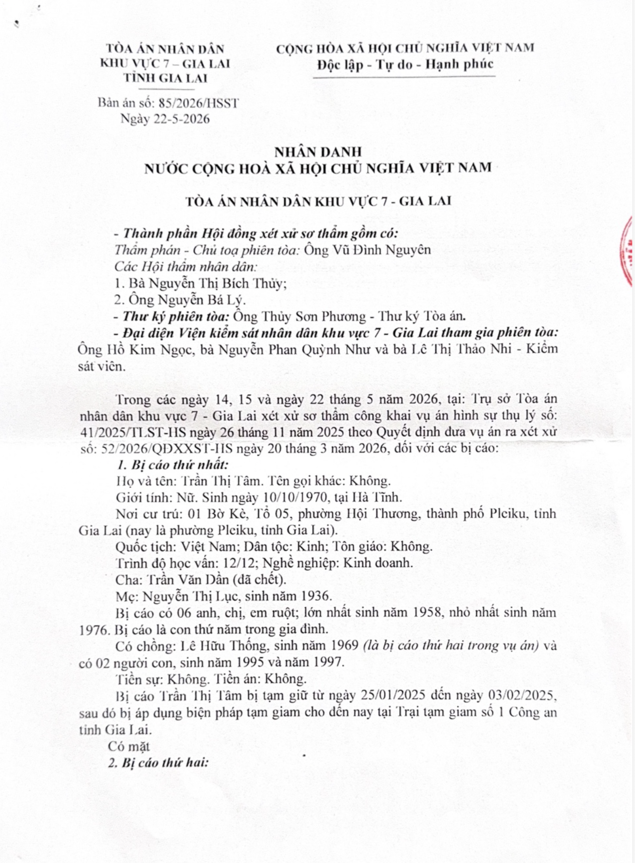 TAND khu vực 7 - Gia Lai đã tuyên phạt bị cáo Tâm 4 năm tù về hai tội danh trong phiên sơ thẩm. 