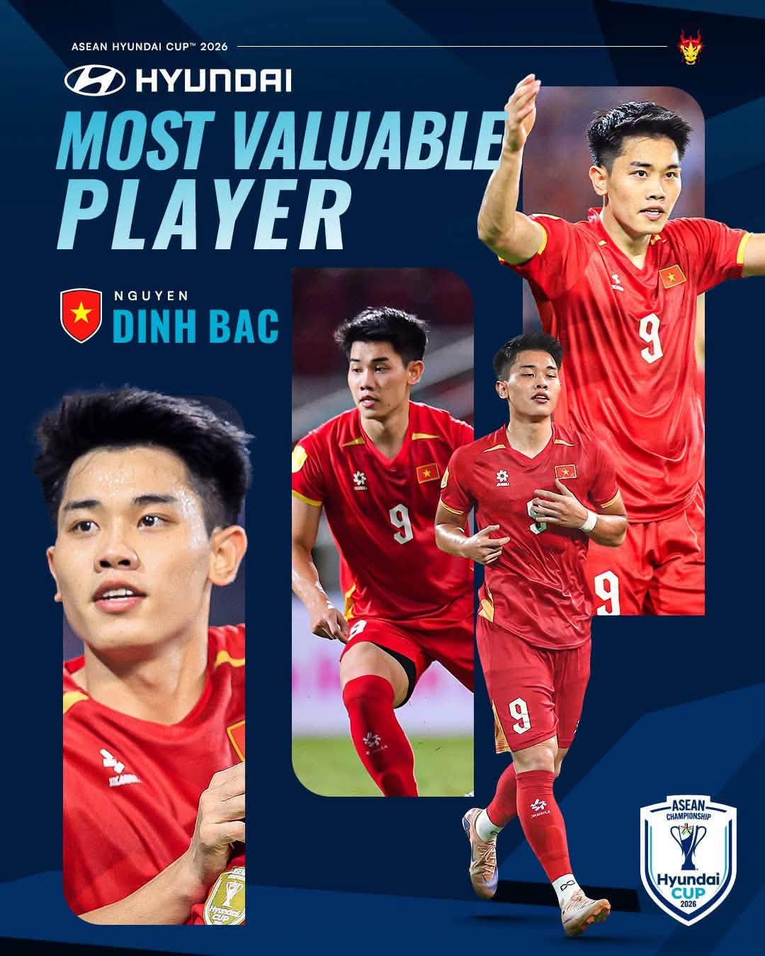 Nguyễn Đình Bắc giành danh hiệu Cầu thủ xuất sắc nhất ASEAN Cup 2026. (Ảnh: Asean Cup 2026)