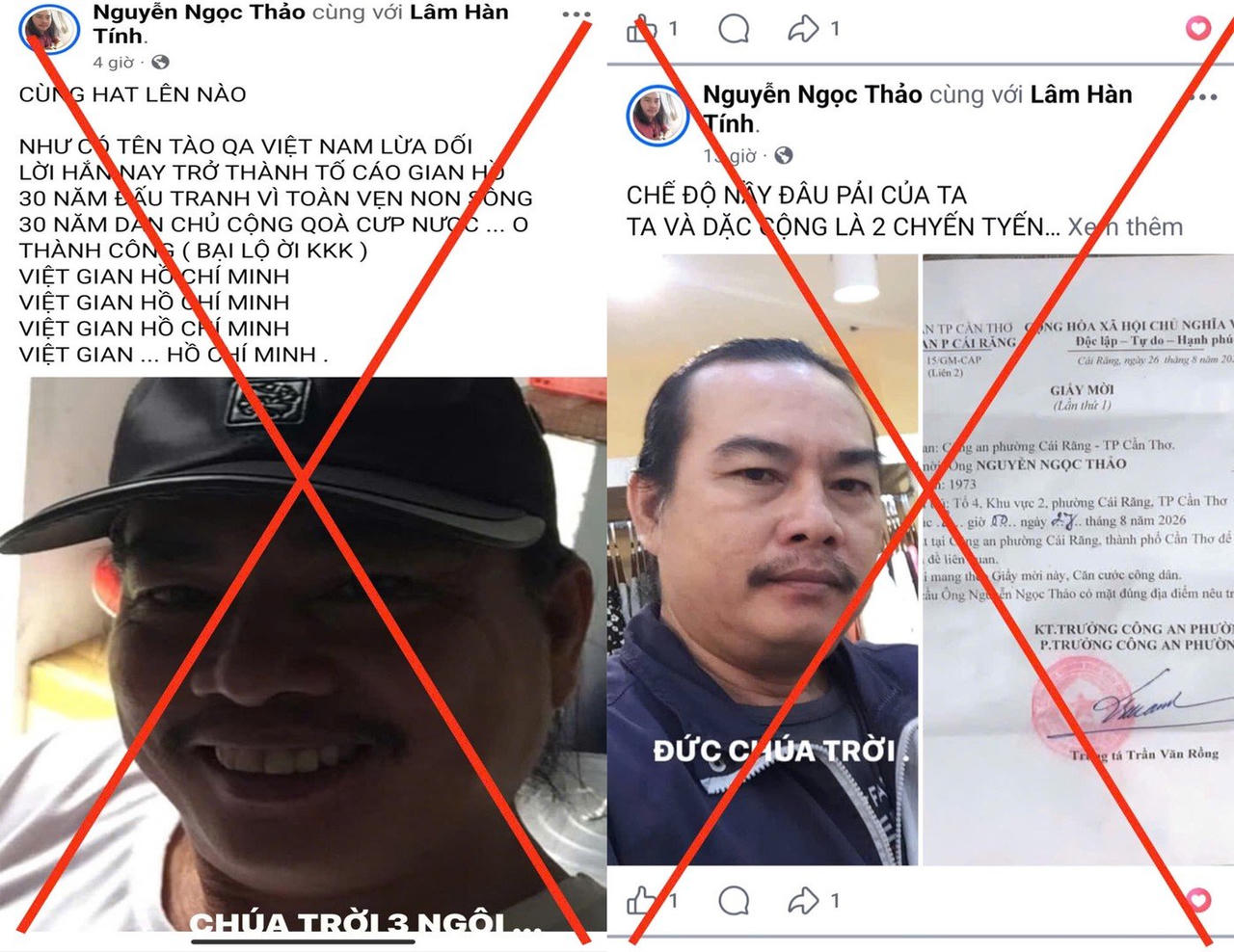 Hình ảnh đối tượng đăng tải thông tin xấu độc, xúc phạm trên không gian mạng. (Ảnh: Bộ Công an)