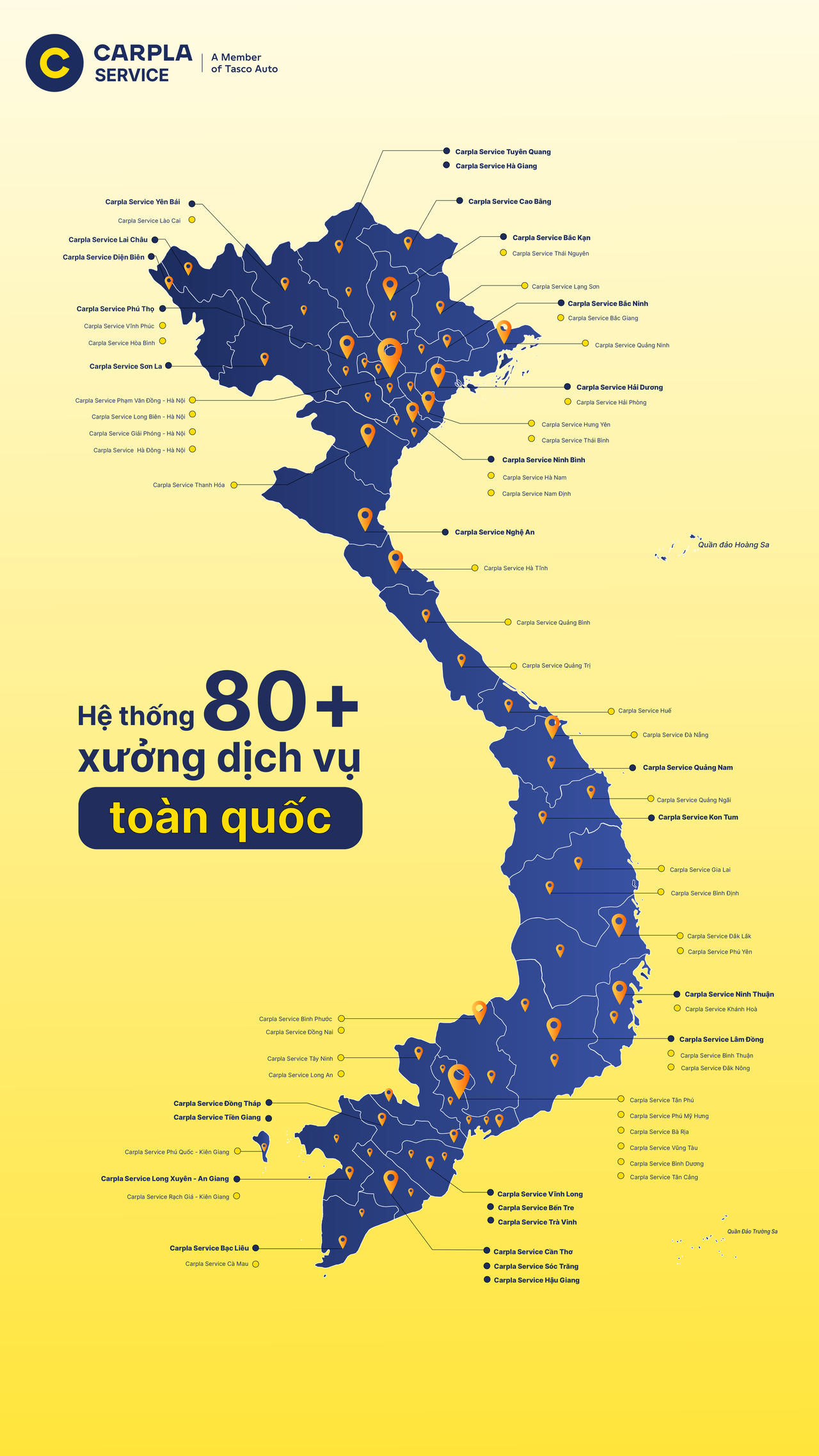 Hệ thống xưởng dịch vụ của Carpla Service trên toàn quốc