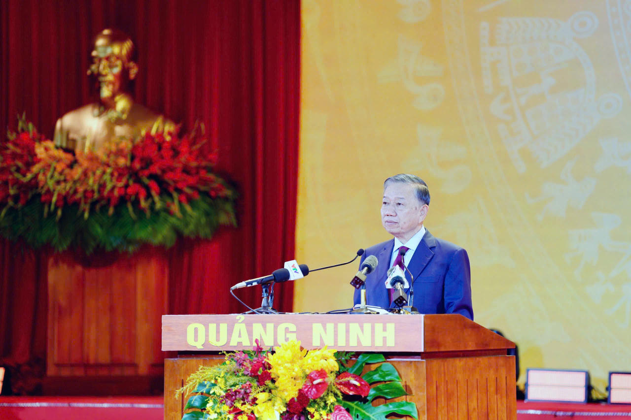 Tổng Bí thư, Chủ tịch nước Tô Lâm phát biểu tại Lễ công bố Nghị quyết của Quốc hội về thành lập thành phố Quảng Ninh. (Ảnh: Sở Văn hóa, Thể thao và Du lịch Quảng Ninh cung cấp)