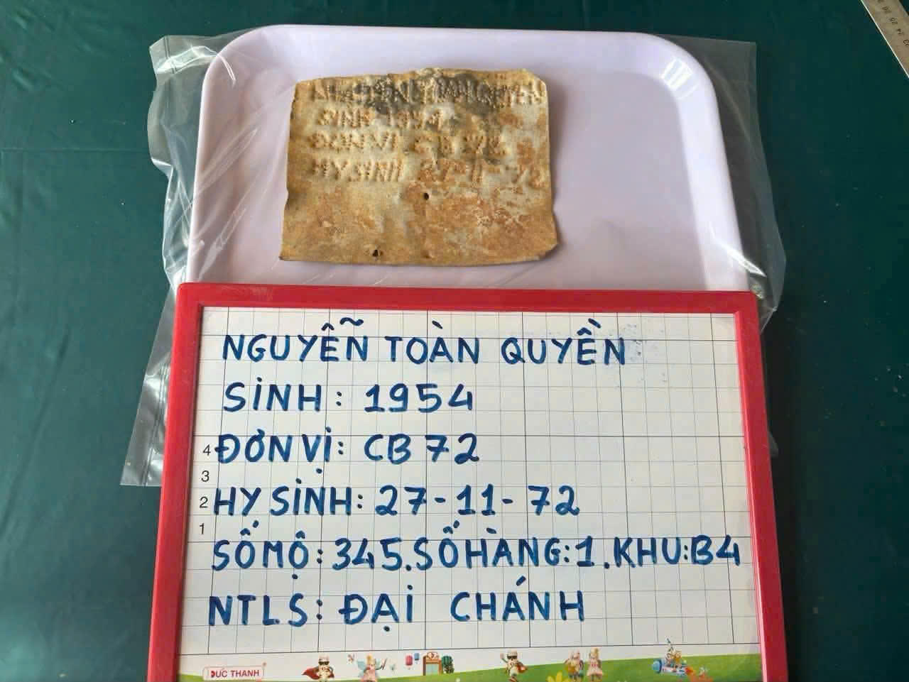 Phát hiện di vật mang tên liệt sĩ Nguyễn Toàn Quyền 