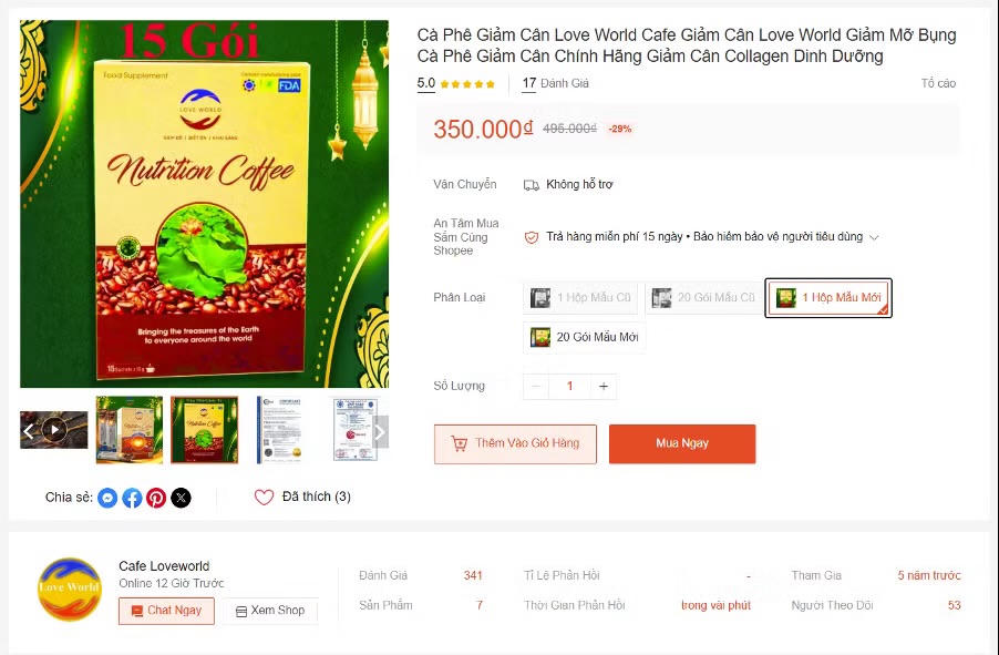 Yêu cầu kiểm tra hoạt động quảng cáo thực phẩm bổ sung ‘Love World Nutrition Coffee’