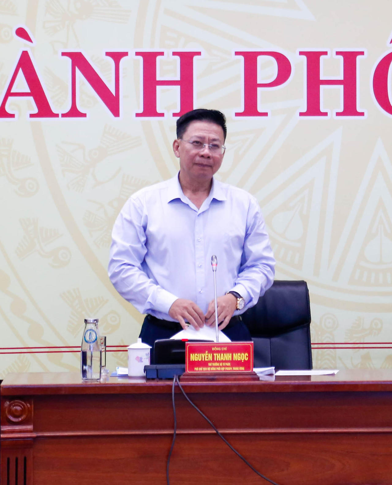 Thứ trưởng Bộ Tư pháp, Phó Chủ tịch Hội đồng phối hợp phổ biến, giáo dục pháp luật Trung ương - Nguyễn Thanh Ngọc phát biểu tại buổi làm việc