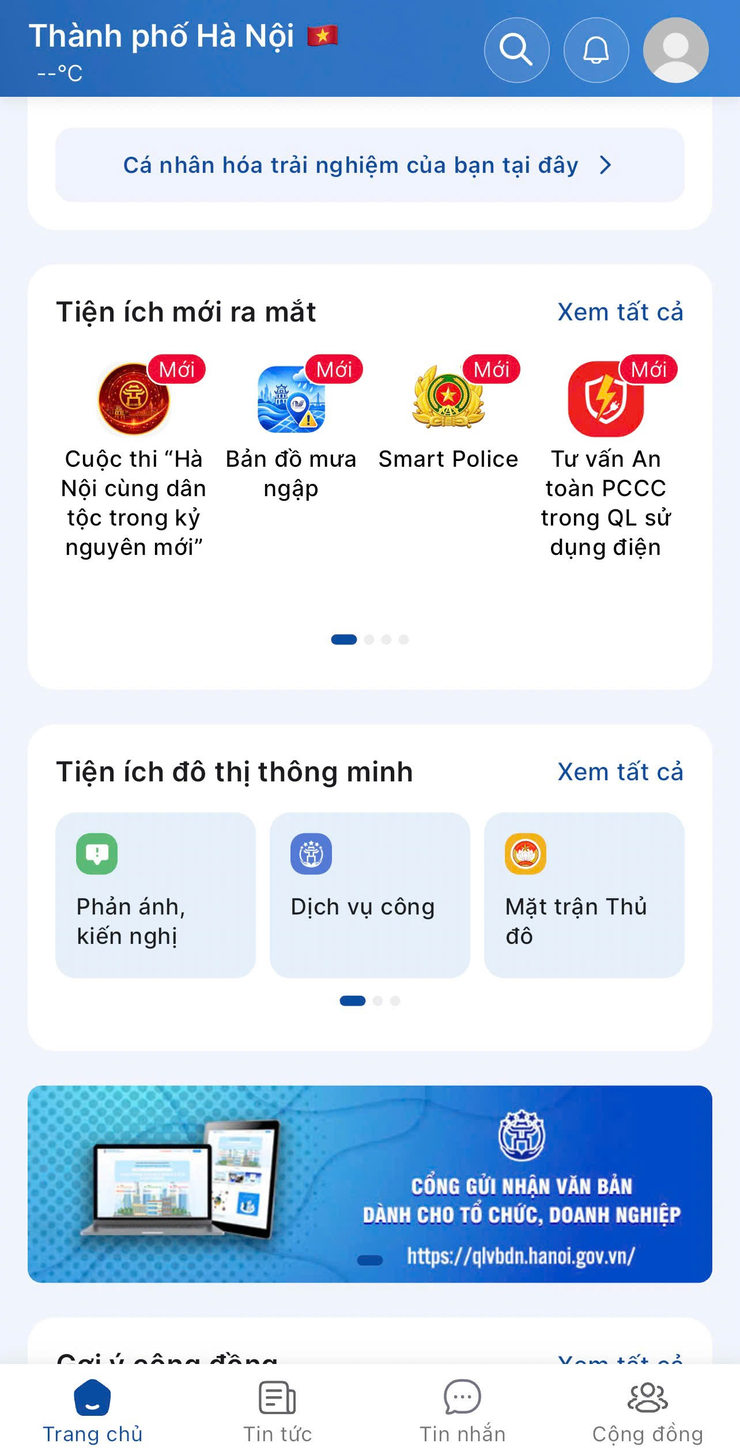 Mini app "Bản đồ mưa ngập" được tích hợp trong iHanoi. (Ảnh chụp màn hình ứng dụng iHanoi)