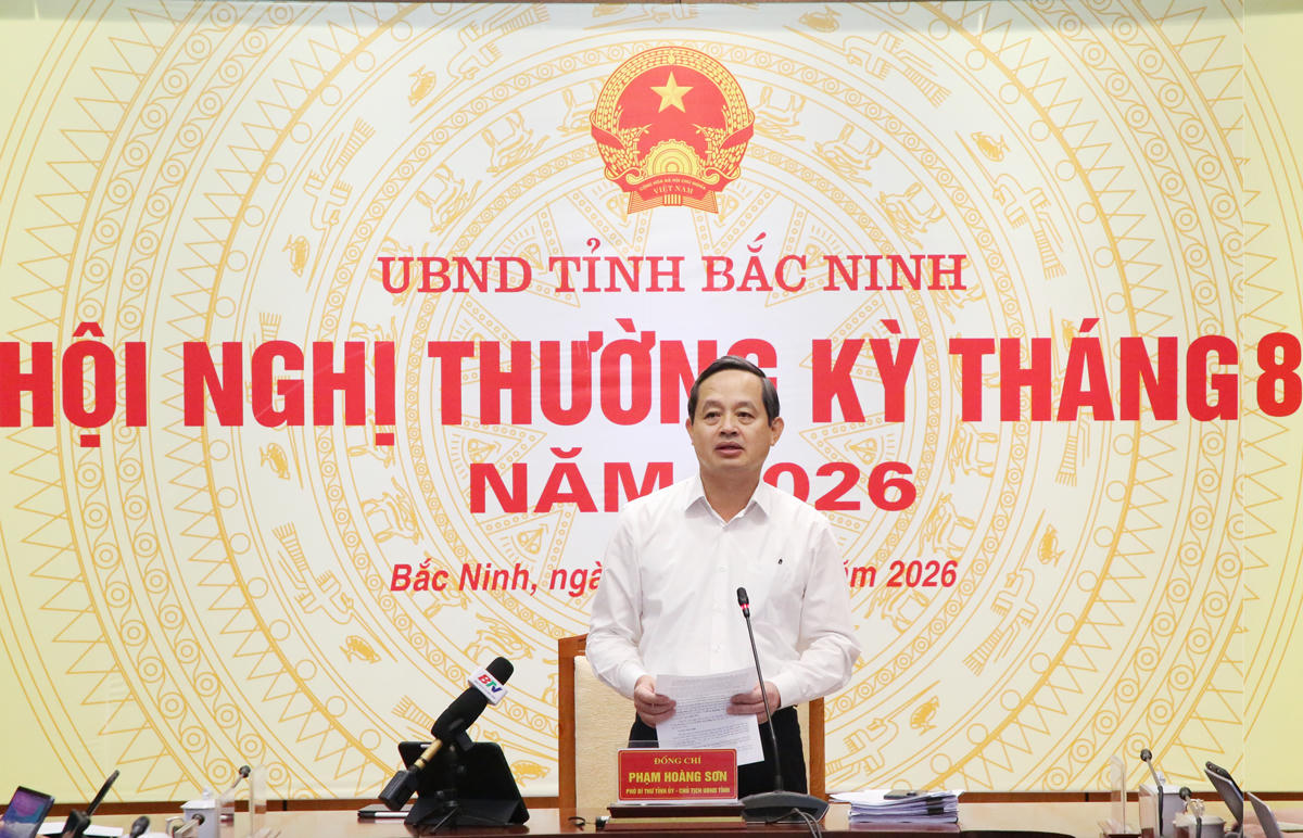 Chủ tịch UBND tỉnh Phạm Hoàng Sơn phát biểu chỉ đạo tại Hội nghị (Ảnh Cổng TTĐT Bắc Ninh)
