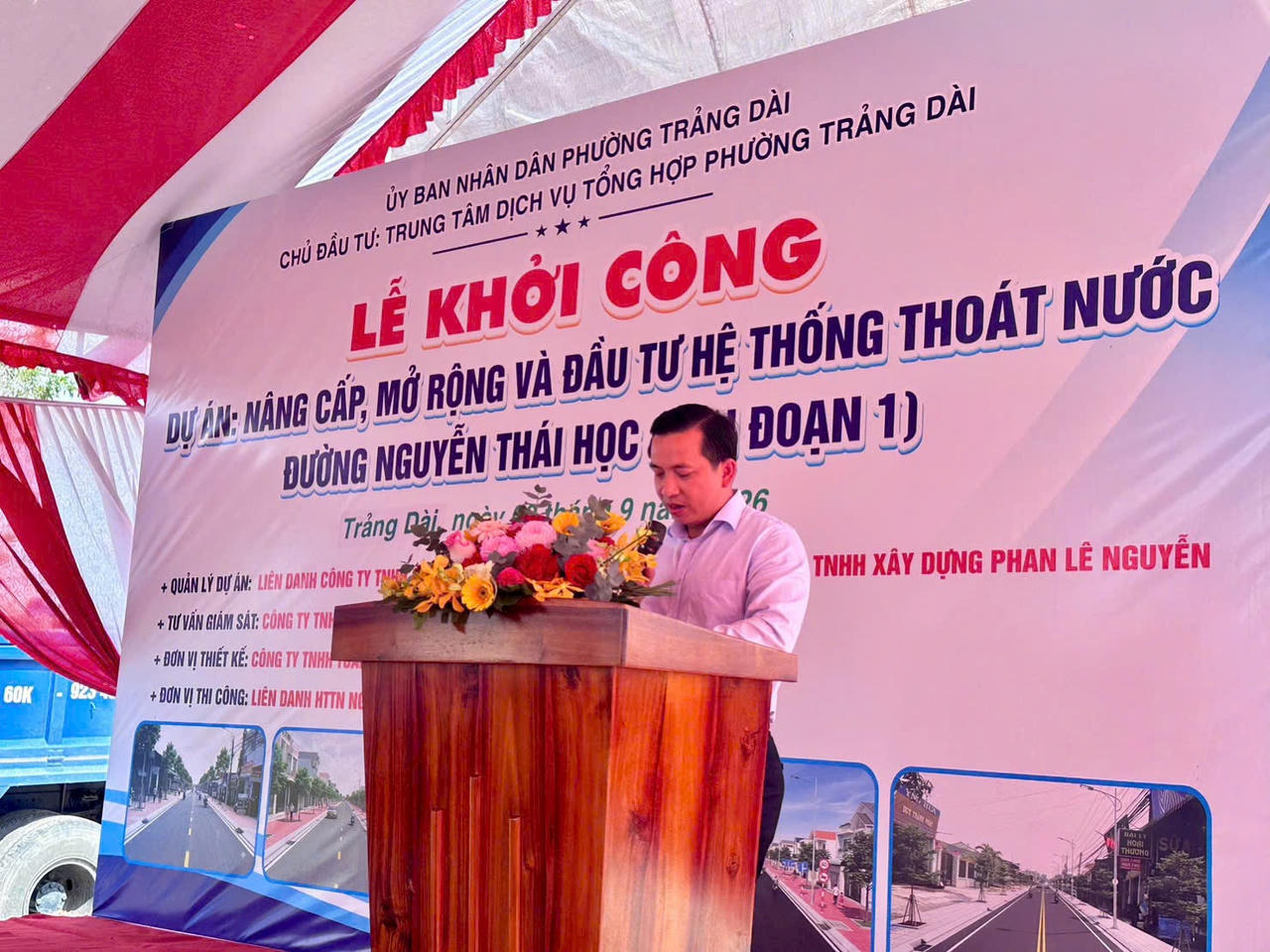 Ông  Lê Kim Hường, Chủ tịch UBND phường Trảng Dài phát biểu tại lễ khởi công. Ảnh: Tiến Dũng.