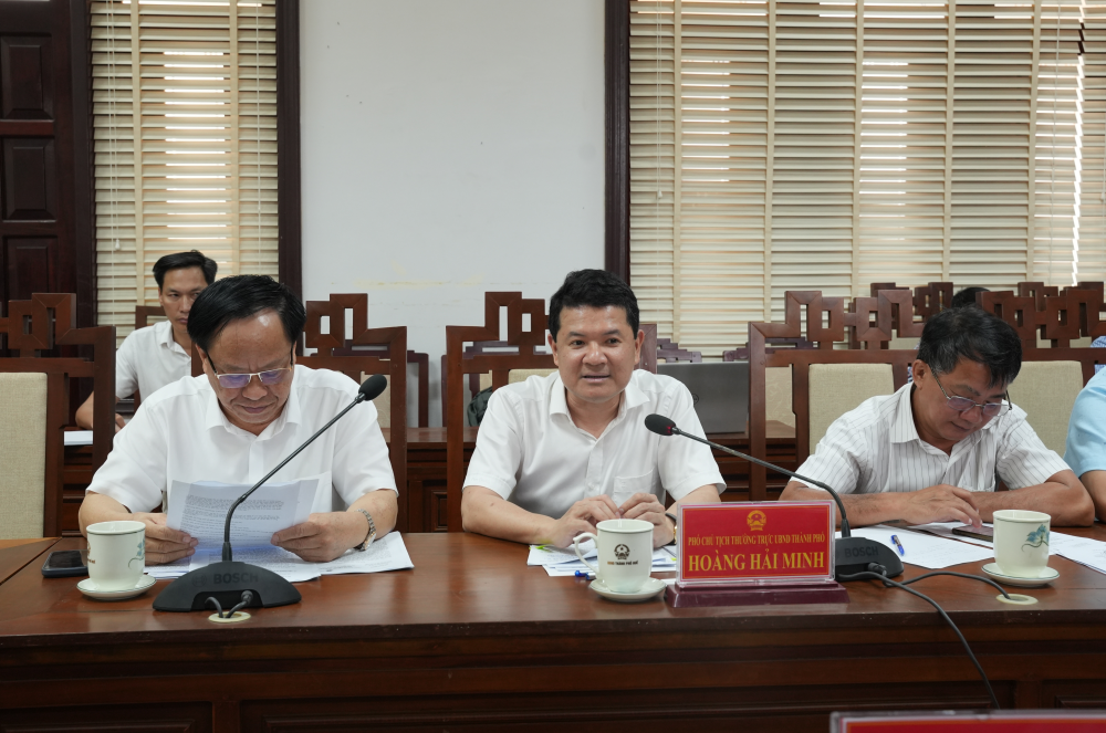 Phó Chủ tịch Thường trực UBND TP Huế Hoàng Hải Minh trao đổi tại buổi làm việc. (Ảnh: N. Minh)