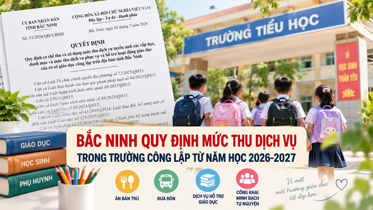 Bắc Ninh quy định mức thu dịch vụ trong trường công lập từ năm học 2026-2027